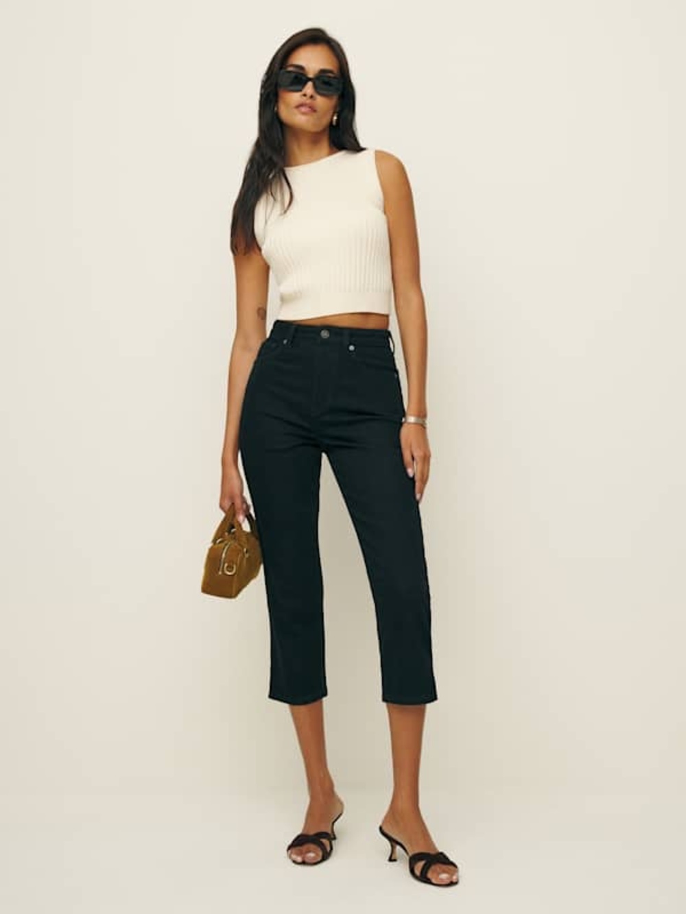 Reformation Black Cropped High-Rise Straight Jeans